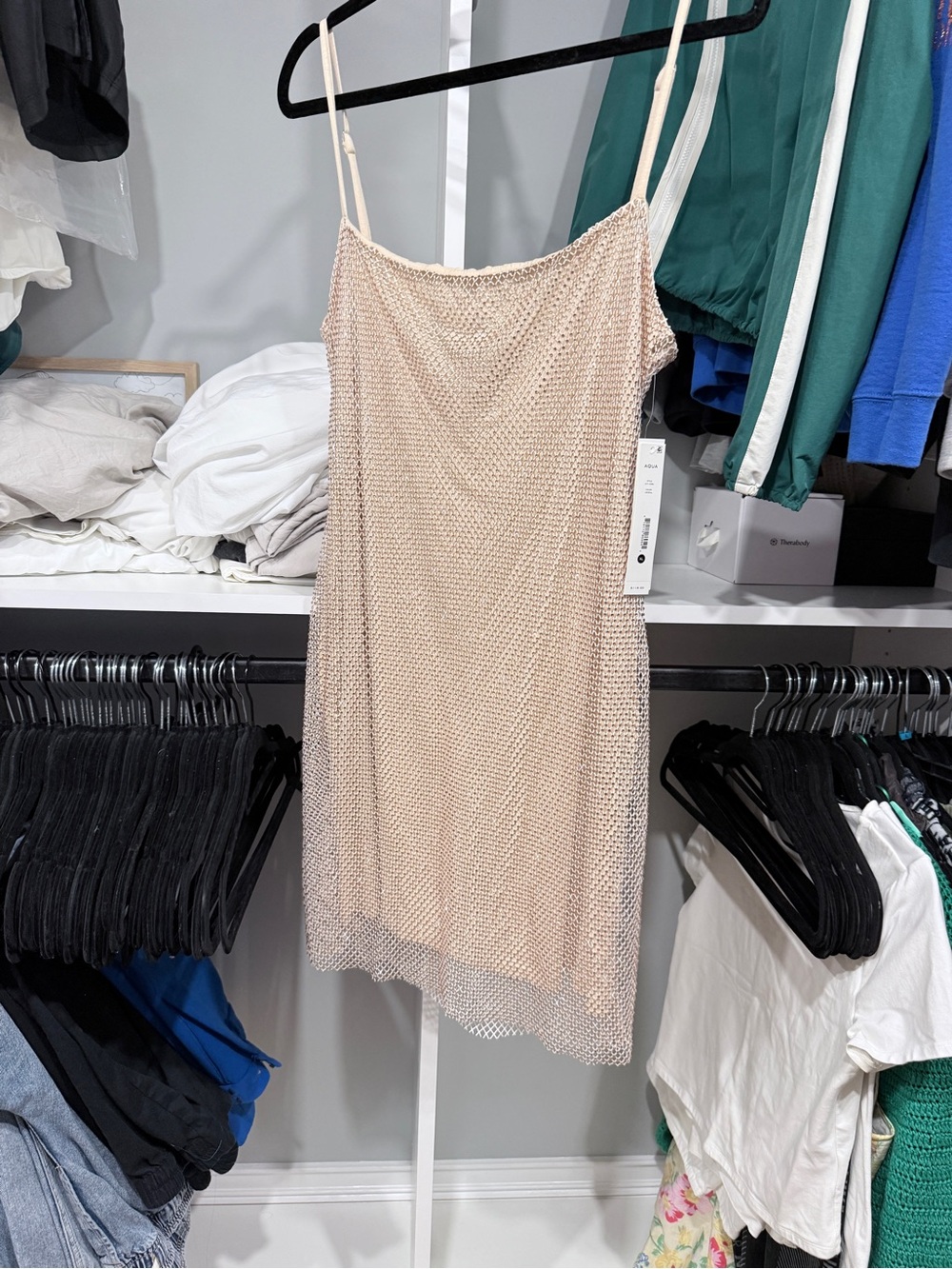 Aqua Beige Mesh Slip Mini Dress